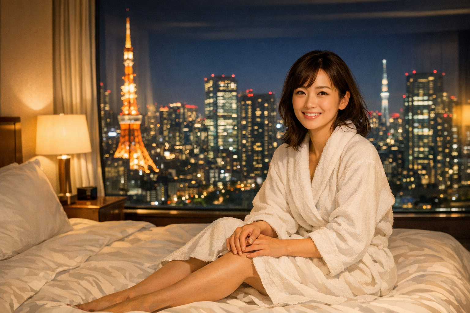 新宿ホテルでリラックスする女性・出張マッサージ