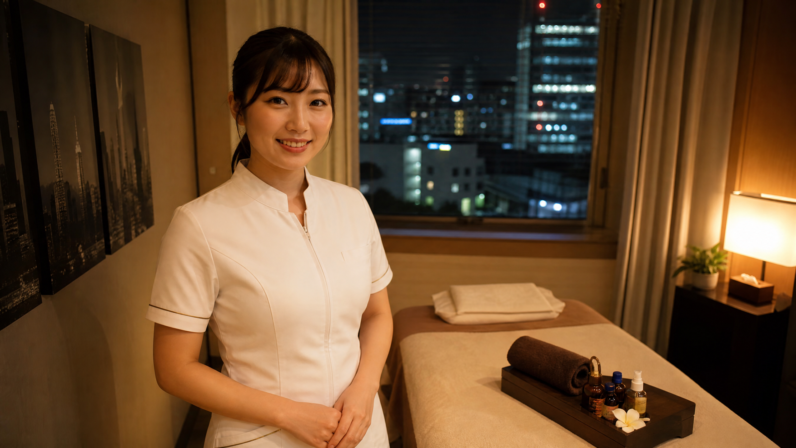 新橋のホテルで出張マッサージを受ける様子