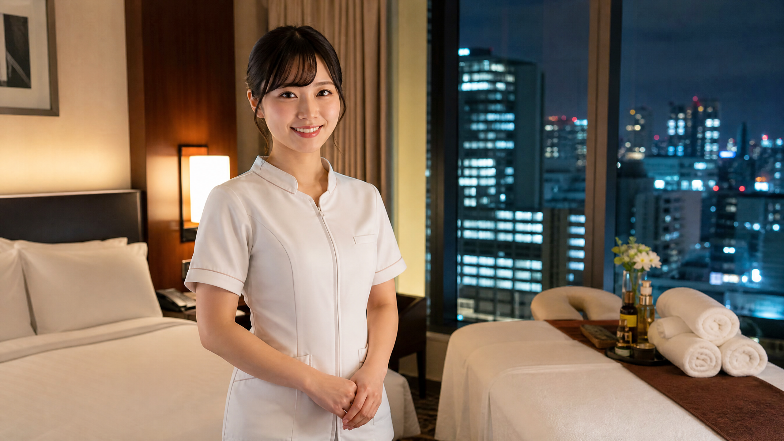 品川のホテルで出張マッサージを受ける様子